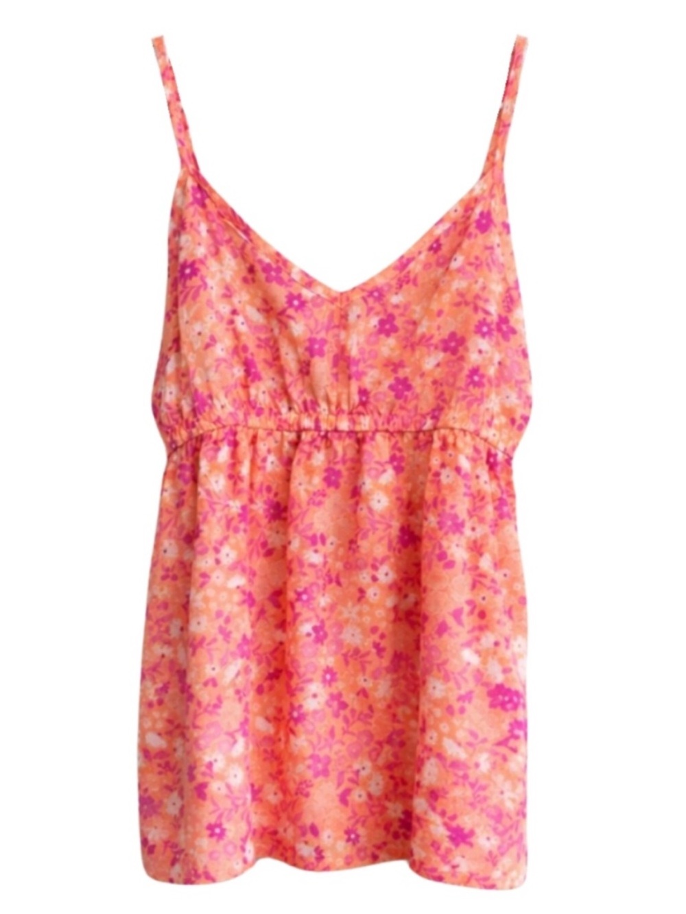4/$20➡️ La Vie En Rose Pink & Coral Orange Floral Babydoll Night Tank – Small